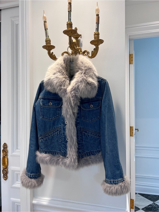 Jackets & Blazers - Vintage Denim Jacket with Faux Fur Trim - Blue